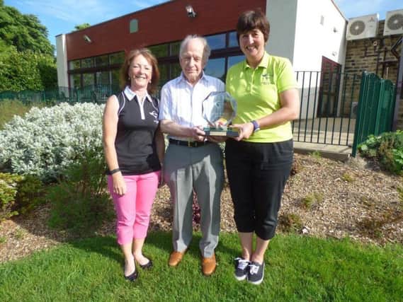 Jubilee Trophy winner Diane Higgins, right, with lady captain Gwyn Greenberry and Stephen Cockcroft, who donated the trophy.