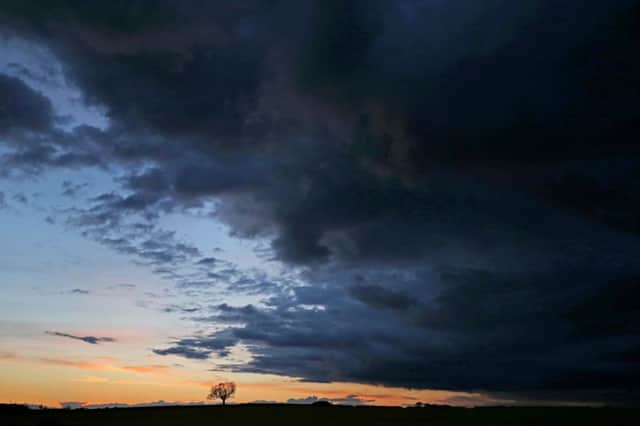 Stunning storm clouds roll in over North Yorkshire after sunset.
