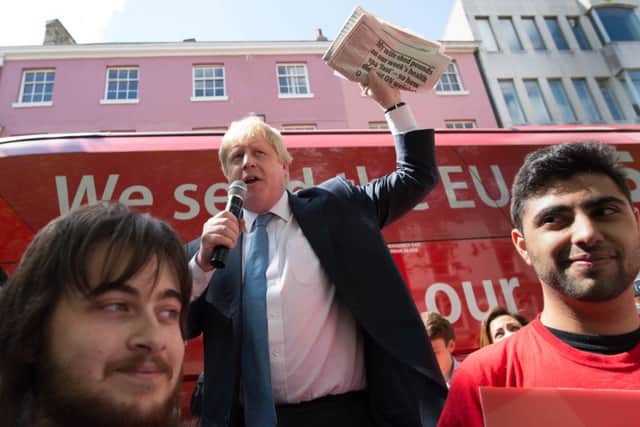 Former Mayor of London Boris Johnson in York, where he was traveling on the Vote Leave campaign bus ahead of the EU referendum in June.