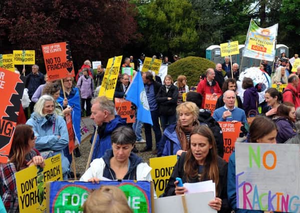 Anti-fracking campaigners converge outside County Hall, Northallerton.