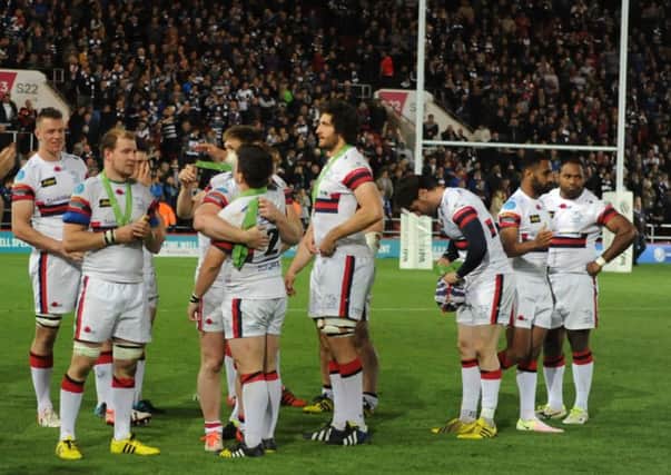 Doncaster Knights look dejected after losing the play-off final to Bristol despite winning at Ashton Gate (Picture: Simon Galloway/PA Wire).