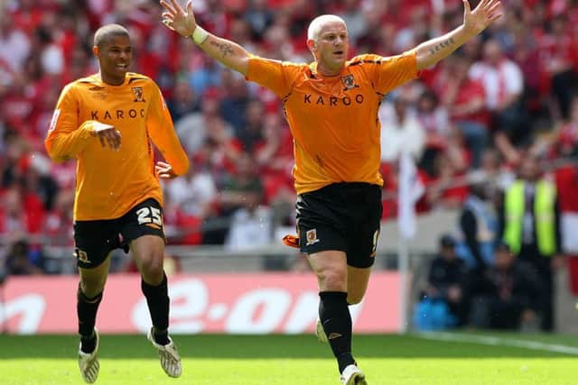 Hull City's Dean Windass celebrates scoring his side's winning goal in the 2008 Championship play-off final against Bristol City. Picture: Nick Potts/PA.