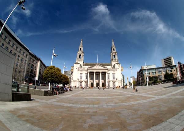 An image of Leeds Civic Hall from Millennium Square.
