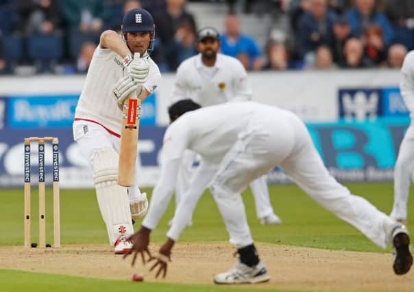 England's Alastair Cook during day one of the Investec Second Test Match at the Emirates Riverside, Chester-Le-Street.