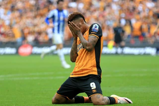 Hull City's Abel Hernandez rues a missed chance.