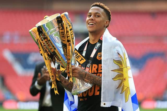 Hull City's Abel Hernandez celebrates after the Championship Play-Off Final at Wembley Stadium, London.