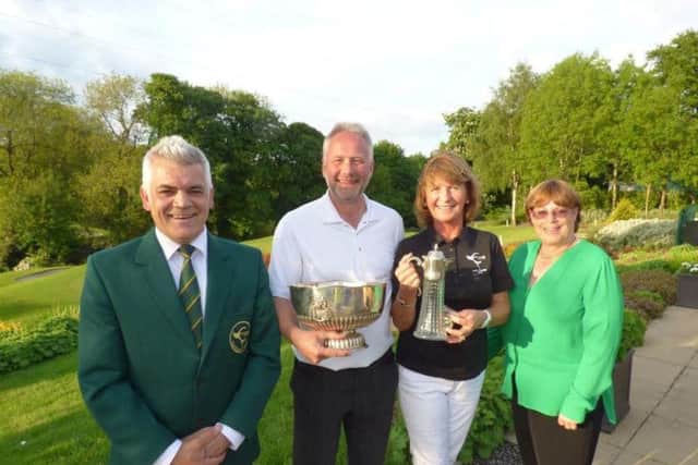 Crow Nest Park captain Barry Seymour, left, with Richard Langley Webb, Julie Langfield and, right, lady vice captain Jackie Turner.