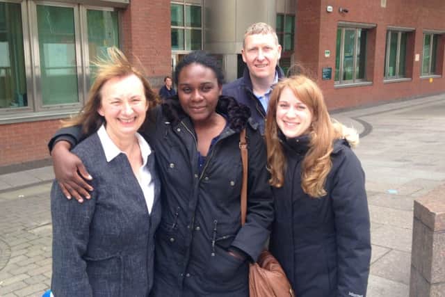 Linda Okungbowa with members of the Ark Church after she was given a suspended sentence at Sheffield Crown Court