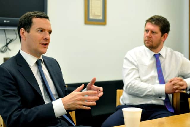 020616  George Osborne from the Vote Remain campaign meets Yorkshire Post Editor James Mitchinson at the Yorkshire Post Offices in Leeds yesterday(thurs) (GL1010/29i)
