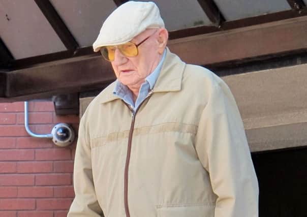 Ralph Clarke, 101, from Erdington, Birmingham, leaves the city's Crown Court after pleading not guilty to 31 sexual offences alleged to have been committed against three children between 1974 and 1983.
