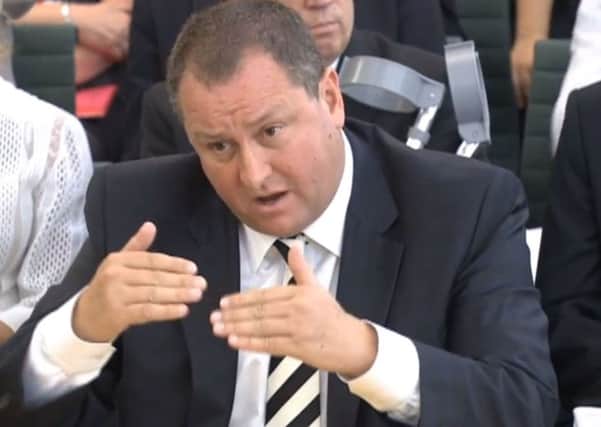 Sports Direct boss Mike Ashley giving evidence to the Business, Innovation and Skills Committee.