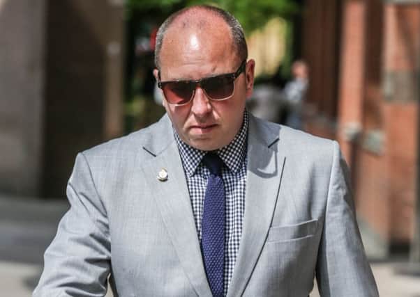 Matthew Loosemore leaves Sheffield Crown court after being accused with four others of using the camera on a police helicopter to film people who were naked or having sex. Picture: Ross Parry Agency