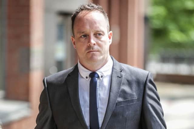 Matthew Lucas leaves Sheffield Crown court after being accused with four others of using the camera on a police helicopter to film people who were naked or having sex. Picture: Ross Parry Agency