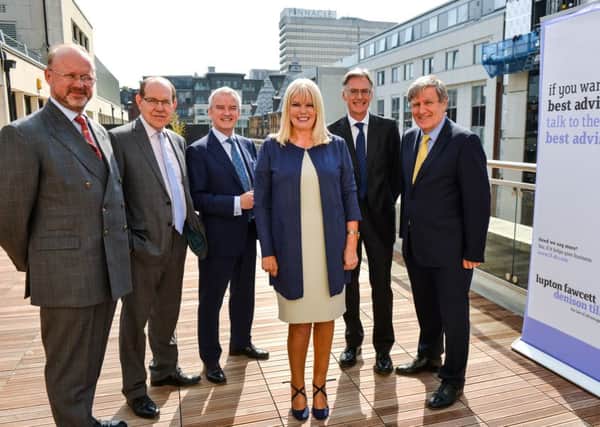 Irish Minster Mary Mitchell O'Connor attends a breakfast briefing at Lupton Fawcett Dennison Till with Richard Marshall, managing director, Andrew Lindsay - Lupton Fawcett, John McGrane - director general at British & Irish Chamber of Commerce,  Jonathan Oxley - Lupton Fawcett and Dan Mulhall ambassador of Ireland.