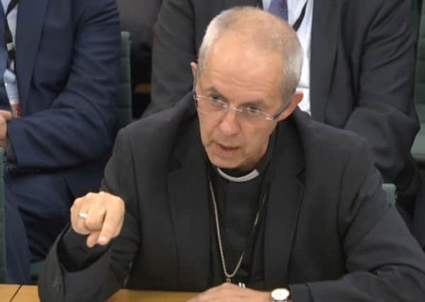 The Archbishop of Canterbury, the Most Rev Justin Welby , giving evidence to the Commons Home Affairs Select Committee  where he accused Ukip leader Nigel Farage of giving "legitimisation to racism" for political ends. PRESS ASSOCIATION Photo. Picture date: Tuesday June 7, 2016. Welby said claims by Mr Farage that staying in the European Union could lead to sexual attacks such as those which occurred on New Year's Eve in Cologne were "inexcusable".