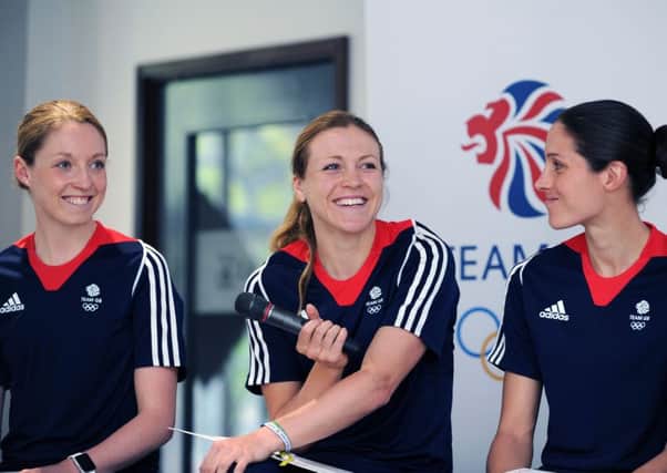 Team GB Triathlon team for Rio 2016 Olympic Games, l-r, Non Stanford, Vicky Holland and Helen Jenkins (Picture: Jonathan Gawthorpe).