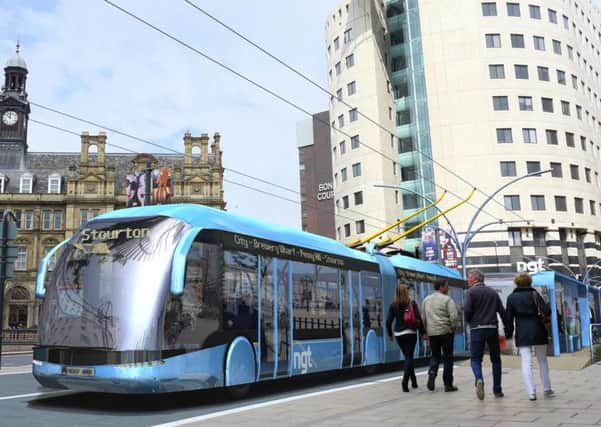An artist impression of the trolleybus scheme for Leeds before it was vetoed by a planninginspector at a cost of Â£72m to taxpayers.