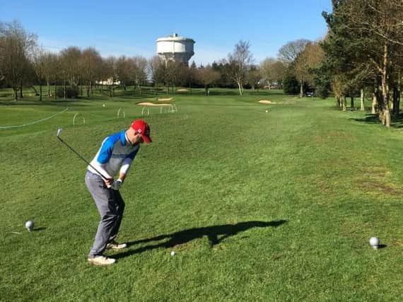 Hornsea's Joe Palmer pictured during practice for playing 150 holes in a day with club-mate Leigh Gawley.
