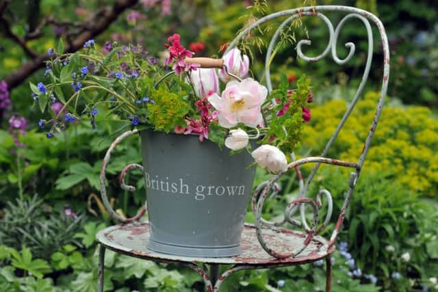 Jo's own home-grown flowers. The bucket is from Waitrose