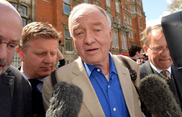 Former mayor of London Ken Livingstone is surrounded media outside Millbank in Westminster, London
