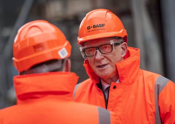 Peter Mandelson during his visit to BASF in Bradford