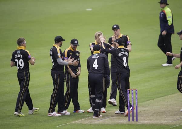 IN-FORM: Yorkshire's players celebrate a wicket in their Royal London Cup win against Northants earlier this week. Today they return to T20 Blast action at home to Nottinghamshire.