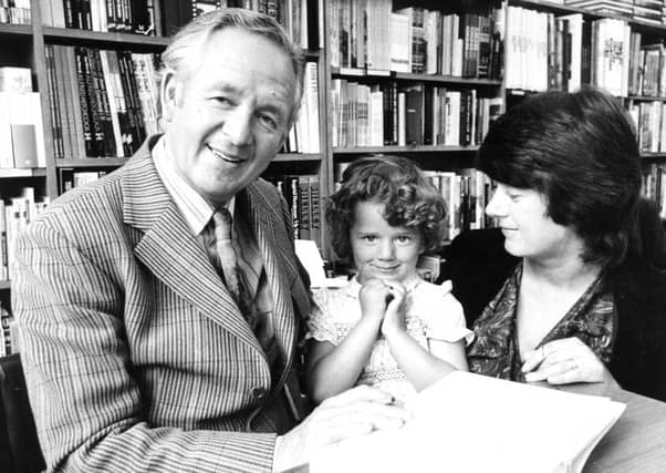 Writer James Herriot, aka Alf Wright, at Austicks bookshop on the Headrow, Leeds, autographing his book.
"The Lord God made Them All" in 1981.