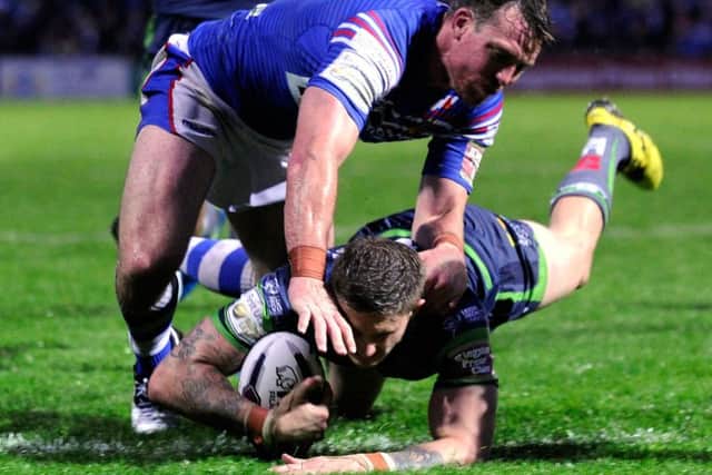 Liam Sutcliffe scores the Rhinos fourth try..  Picture: Bruce Rollinson