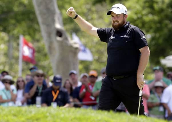 Shane Lowry reacts after making a birdie on the ninth at the US Open.