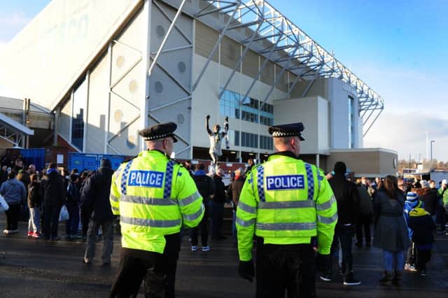 Police on duty outside Leeds United's ground at Elland Road. Picture by Tony Johnson