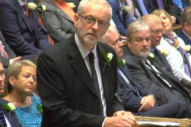 Labour leader Jeremy Corbyn speaks in the House of Commons, London, as MPs gather to pay tribute to Labour MP Jo Cox. PA Wire