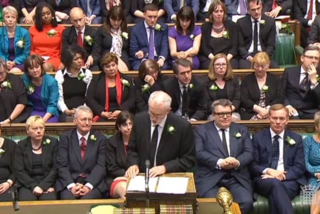 Labour leader Jeremy Corbyn speaks in the House of Commons, London, as MPs gather to pay tribute to Labour MP Jo Cox.