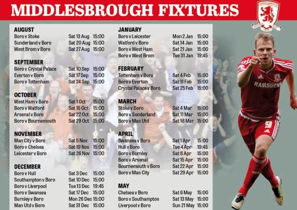 Middlesbrough's fixtures for 2016-17.