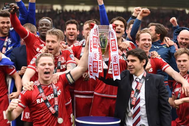 Middlesbrough celebrate returning to the Premier League
