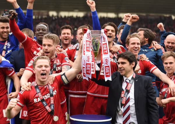Middlesbrough celebrate returning to the Premier League