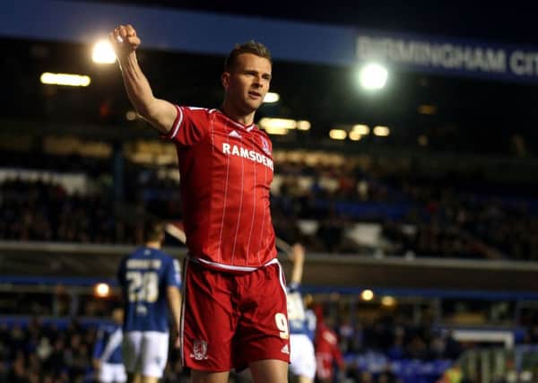 Middlesbrough's Jordan Rhodes celebrates scoring at Birmingham City (Picture: PA)