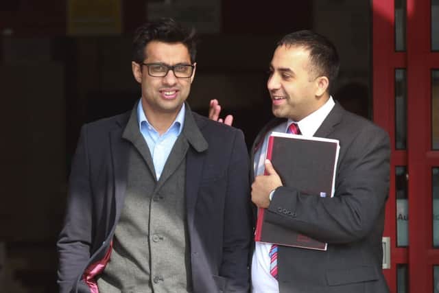 Sajid Raza (left) leaving Leeds Magistrates' Court. Picture: Ross Parry Agency