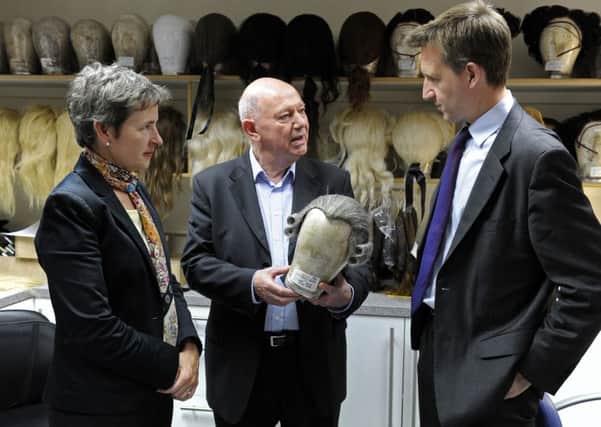 Dan Jarvis MP and Mary Creagh MP with Richard Mantle, General Director Opera North, in the wig department during a visit and tour of Opera North at Leeds Grand Theatre today. Picture Bruce Rollinson