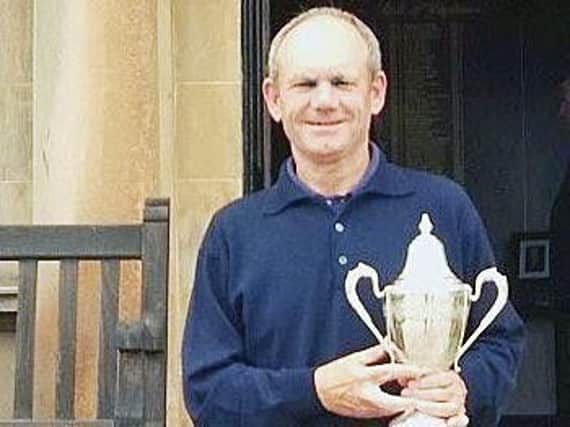 Moortown's Stephen East pictured with the Scottish Senior Mens Open Championship trophy.