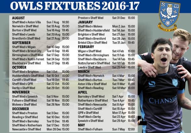Sheffield Wednesday's fixtures for 2016-17.