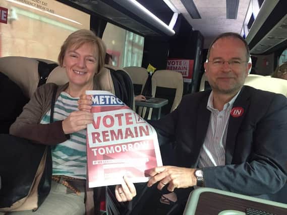Sheffield: Linda McAvan, Labour MEP for Yorkshire and the Humber campaigning with husband Paul Blomfield, Labour MP for Sheffield Central.