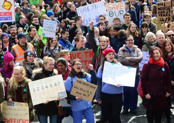 Striking junior doctors hold a rally at Barkers Pool in Sheffield on April 27 - the first all-out strike in the history on the NHS. Picture Scott Merrylees