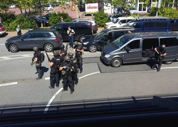 Twitter picture of armed police outside the Kinopolis cinema in Viernheim, Germany