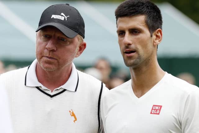 WINNING TEAM: Boris Becker, left, with Novak Djokovic. Picture: Jonathan Brady/PA.