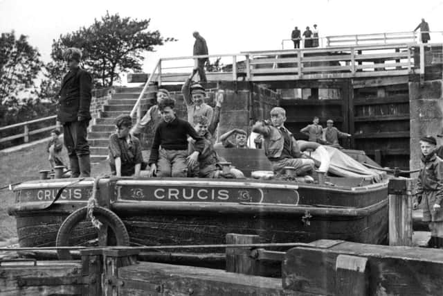 Leeds Liverpool Canal  Bingley Five Rise Locks Liverpool School boys barge trip  August 1956