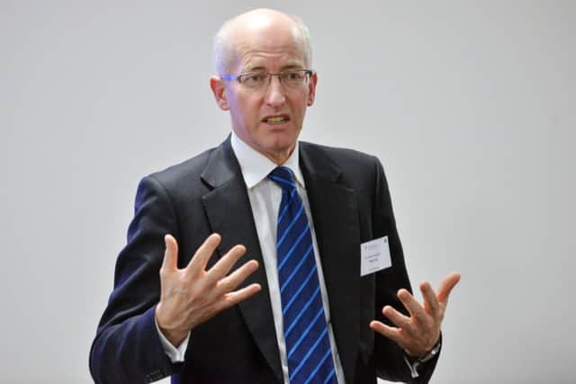 Sir David Higgins, the new Chairman of HS2, speaking  at an event organised by Leeds Chamber and the Yorkshire Post.  18 February 2014.  Picture Bruce Rollinson
