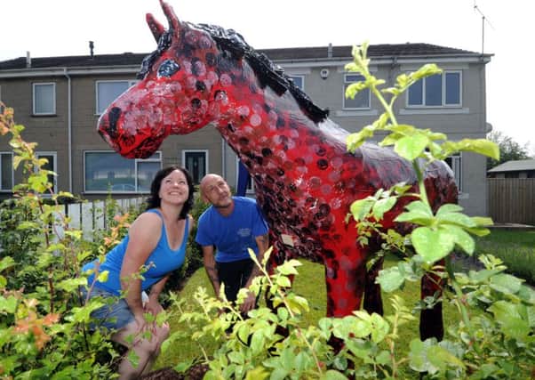 Dean Taylor and Izaskun Arrieta pictured with the horse they created for the 2015 Horsforth Walk of Art