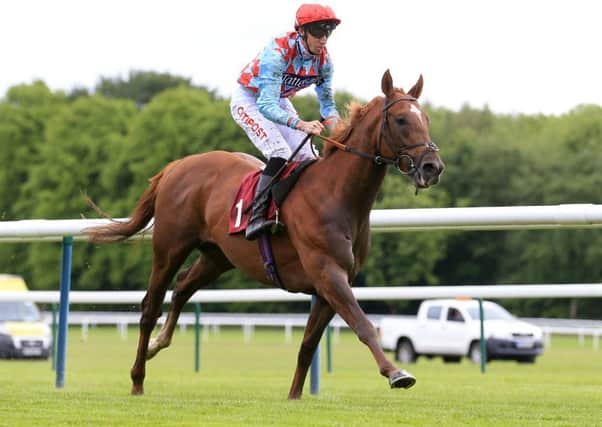 Red Verdon pictured with George Baker on board winning the Choice Teachers Handicap at Haydock Park (Picture: Tim Goode/PA Wire).