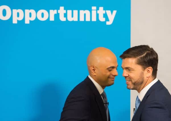 Work and Pensions Secretary Stephen Crabb (right) and Business Secretary Sajid Javid at the RSA in London where Mr Crabb launched his campaign to be leader of the Conservative party following last week's resignation of the Prime Minister after the EU referendum.