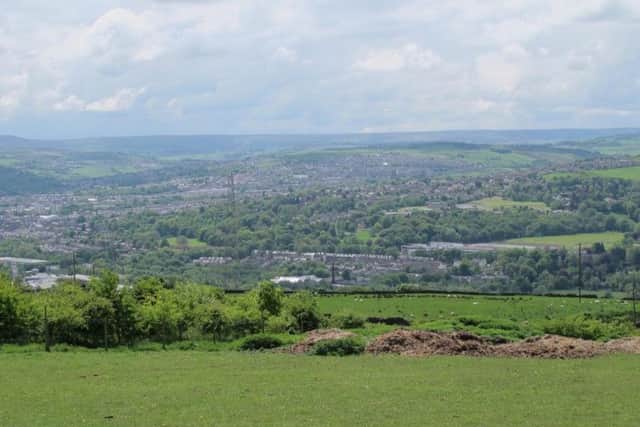 The view across Keighley to the Pennine moors.